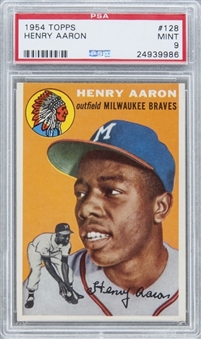 1954 Topps #128 Hank Aaron Rookie Card - PSA MINT 9